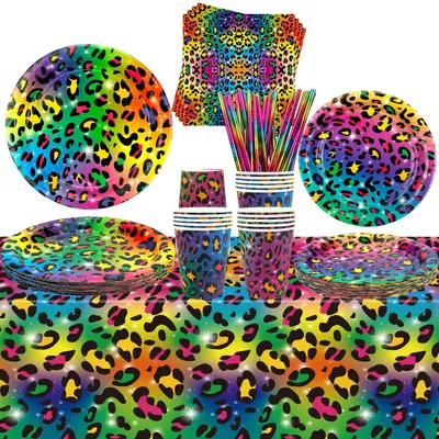 Partygeschirr-Set Regenbogen-Leopard, 20-teilig