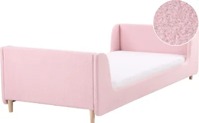 Zdjęcie produktu dla BELIANI Łóżko różowe boucle tapicerowane 90 x 200 cm ze stelażem nowoczesne do sypialni pokoju dziecięcego