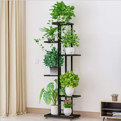 Productafbeelding van Plantenrekken - Hoge en lage plantenbakrekken voor tuin, terras en balkon - Geschikt voor binnen- en buitengebruik - 6 niveaus, 7 potten - Donkergrijs.