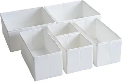 Produktbild von Durable Stoff-Lade-Organizer, wasbar, mit Unterstützungsplatten, kleine Aufbewahrungskästen für Bad, Kleiderschrank, Schrank, Set aus 6, weiß