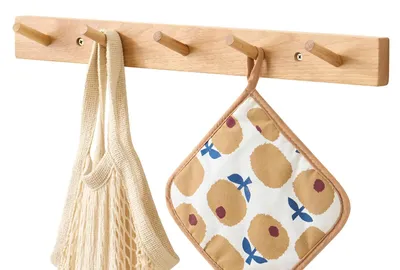 Produktbild von Holz Garderobe Wandmontage, 5 Haken, 50 cm, für die Diele