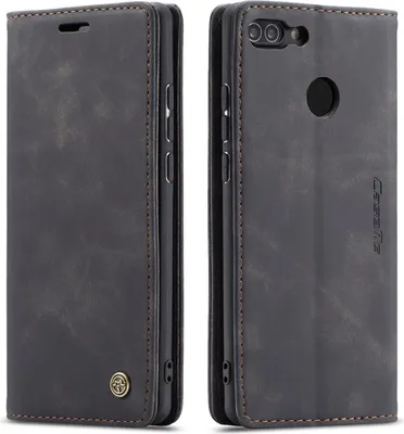 Produktbild von Huawei P Smart Hülle, LaimTop Retro Kunstledertasche TPU Innere, Kartenfächer, Magnetverschluss, Klapphülle mit Standfunktion Schutzhülle für Huawei P Smart Schwarz