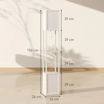Produktbild von Fortuna Lai Stehleuchte im modernen Design, 2 Ablagen, Ziehkettenschalter, 26 cm x 26 cm x 156 cm, LIGHT GREY