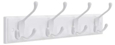 Image de Porte-manteau mural avec 4 crochets, en MDF blanc, dimensions : 40 x 11 x 7 cm