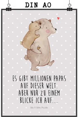 Produktbild von Mr. & Mrs. Panda Bild Papa Bär DIN A0 - Grau Pastell - Geschenk, Vatertag, Plakat, wanddeko, drucke, Muttertag, Geburtstag, kunstdruck poster, Wandschmuck