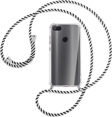 Produktbild von Handykette Backcover-Schutzhülle mit Band (Metall silberfarben) für Xiaomi Mi 8 Lite - schwarz/weiß gestreift