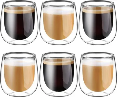 Obrázok produktu pre Dvojstenné šálky na espresso 100 ml z borosilikátového skla sada 6 ks