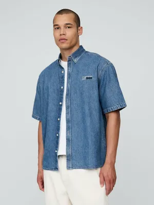 Produktbild von GAP Dunkelblaues Oversize Kurzarm Jeanshemd aus 100% Baumwolle, Größe XXL