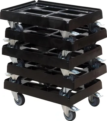 Produktbild von 5 x Stück Transportroller 600 x 400 mm - Typ B-F - für Kisten 600x400 mm mit 2 Bremsen Schwarz