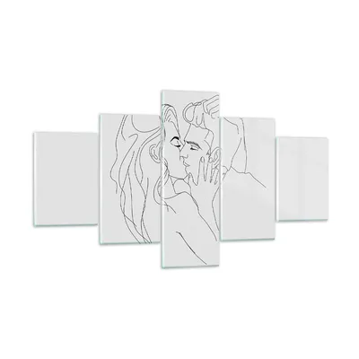 Produktbild von Bilder auf glas - 5 Teile - Kuss Paar Skizze - 125x70cm - Glasbilder - Wandbilder - Bilder - zum Aufhängen bereit - Wanddekoration aus Glas - Glas Bilder - Wandbild auf Glas - GEA125x70-4434