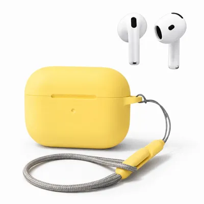 Produktbild von Silikon-Schutzhülle für Apple AirPods 4 mit Handschlaufe, KI-generiertes Bild