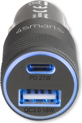 Produktbild von 4smarts Kfz-Ladegerät Rapid+ mit Quick Charge und PD 27W schw.