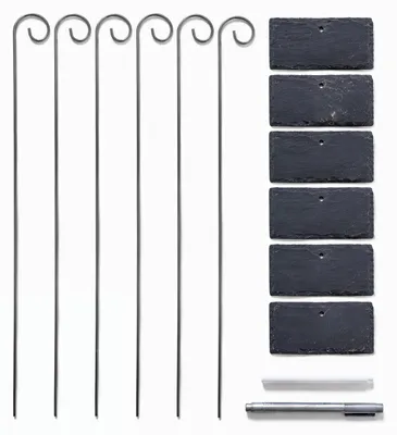 Produktbild von 6 Stück Pflanzenschilder zum Beschriften, Schiefer Pflanzschilder für Draussen, Schilder aus Schiefer inkl. Kreidestift, Pflanzenstecker für Kräuter, Blumen, Gemüse