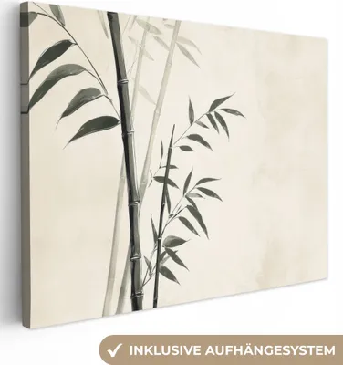 Obrázek produktu pro Obrazy na plátně 80x60 cm - Japandi - Bambus - Béžová, obraz Moderní, nástěnná dekorace, malba