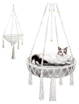 Produktbild von Katzenhängematte aus Baumwolle, Hängendes Bett für Katzen, Fensterhängematte für Katzen (Weiß, 45CM)