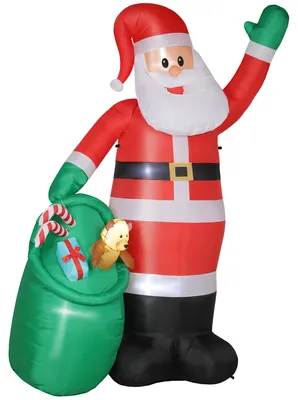 Produktbild von Outsunny Aufblasbarer Weihnachtsmann, 275 cm, mit Sack und Bär, Rot