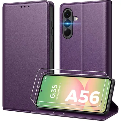Immagine prodotto di Custodia a libro per Samsung Galaxy A56 5G, con 2 protezioni in vetro temperato, colore blu scuro