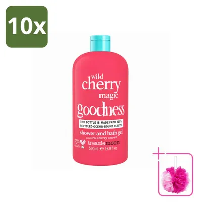 Imagen del producto de 10 unidades de gel de ducha Treaclemoon, aroma "Wild Cherry Magic", 500 ml cada uno. Pack ahorro
