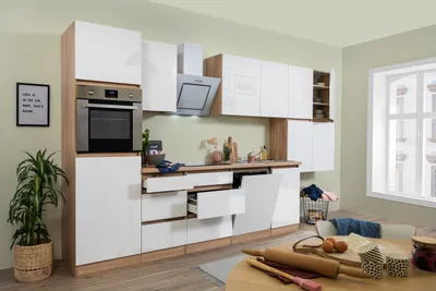Produktbild von Küche Küchenzeile Leerblock grifflos Eiche Weiß Lorena 380 cm Respekta