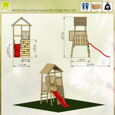 Obrázok produktu pre Wendi Toys drevená hracia veža králik vrátane šmykľavky a lezeckej steny príroda 260x110x270 cm