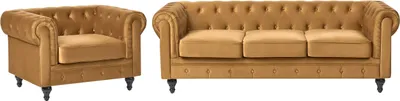 Produktbild von BELIANI Sofa Sessel Set Gold Samtstoff Sizgruppe Chesterfield Stil Glamourös Wohnzimmer Salon