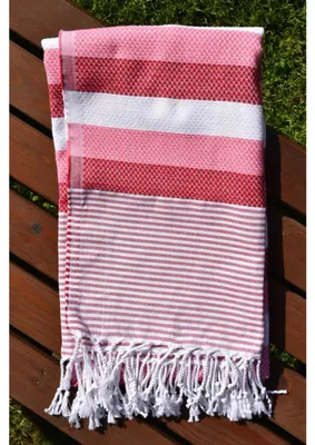 Imagen del producto de Peshtemal, toalla de algodón, diseño de panal, color rojo