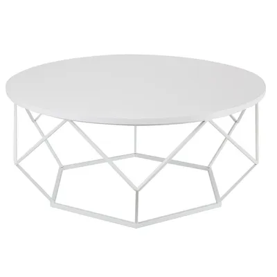 Zdjęcie produktu dla Biały stolik kawowy Diamond z metalową geometryczną podstawą