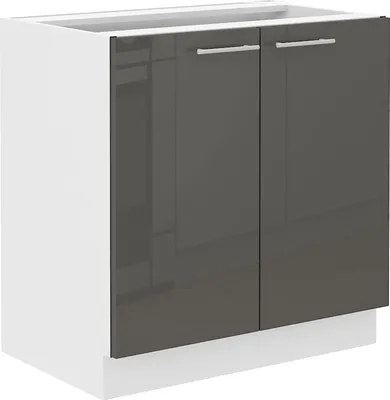Produktbild von Unterschrank 80 Lara Grau Hochglanz + Weiß matt Küchenzeile Küchenblock Küche