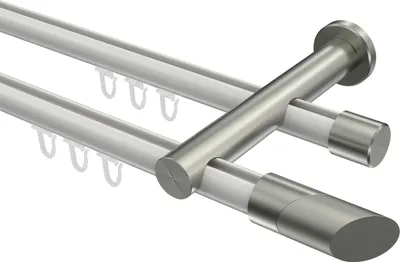 Produktbild von Interdeco Innenlaufstange / Gardinenstange mit Innenlauf Weiß / Edelstahl-Optik, Typ Platon Verano (Schräge Bicolor), 20 mm Ø 2-läufig, 420 cm