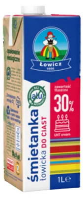 Zdjęcie produktu dla Śmietanka Łowicka kremowa UHT 30% 1000ml Łowicz