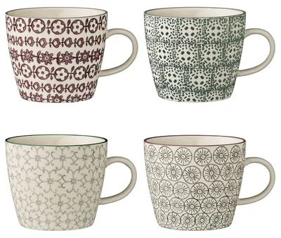 Kaffeetassen-Set mit Henkel, Keramik, 4er-Pack, grau-grün-lila