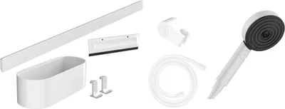 Zdjęcie produktu dla Hansgrohe WallStoris - Zestaw z głowicą prysznicową 105, 3 dyszami i akcesoriami łazienkowymi, biały matowy 24291700