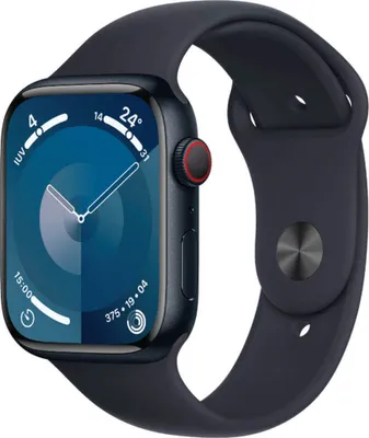 Produktbild von Apple Watch Series 9 GPS + Cellular 41 mm Sportarmband aus Aluminium und Schwarz (Midnight) MRHT3QL/A – Größe M/L