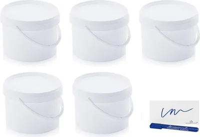 Produktbild von Catering Eimer - 5 x 26 Liter - Kunststoff Eimer mit Deckel - stapelbare Behälter - Verpackung für Lebensmittel, Flüssigkeiten und Farben - Polypropylen Weiß + Etikettierung