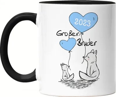 Produktbild von Großer Bruder 2023 Tasse Schwarz Ankündigung Schwangerschaft Brüder Kinder Babynews Süßes Motiv