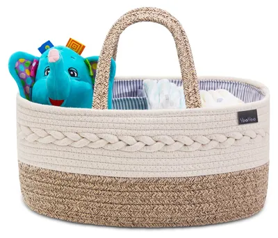 Imagen del producto de Bolsa para pañales, organizador para bebés, cesta de almacenamiento de algodón con compartimentos, ideal para habitaciones infantiles