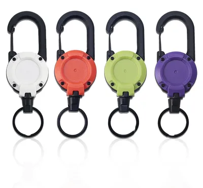Image de Lot de 4 porte-clés rétractables, cordons rétractables avec câble en acier de 64 cm et mousqueton, anneau rétractable résistant, pour étuis à carte d'identité, cordons et porte-cartes.