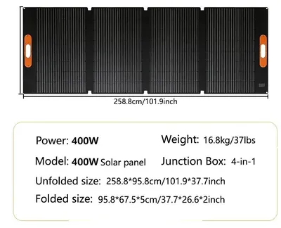 Zdjęcie produktu dla Panel solarny, składany, o wysokiej wydajności, 400W, 4 w 1