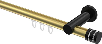 Produktbild von Interdeco Innenlaufstange / Gardinenstange mit Innenlauf Messing-Optik / Schwarz, Typ Platon Estana (Glitzerkappe), 20 mm Ø 1-läufig, 420 cm