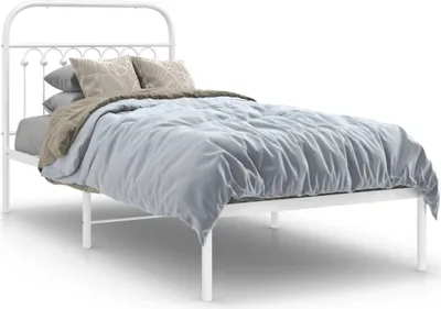 Image de vidaXL Cadre de lit avec tête de lit en métal blanc 90x190 cm