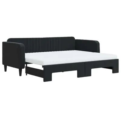 Image de vidaXL Lit de jour extensible avec matelas noir 90x200 cm velours
