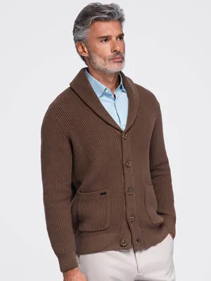 Imagen del producto de Jersey de cuello redondo para hombre, modelo V-1, corte regular, color marrón oscuro, talla S. (OM-SWCD-0200)