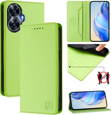 Produktbild von Lederhülle für Realme C55/Realme Narzo N55 Hülle Flip Brieftasche Kartenfächern Ständer Schutzhülle Grün