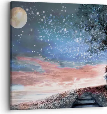 Produktbild von Bild auf Leinwand - Leinwandbild - Einteilig - Himmel Mond Liebhaber - 40x40cm - Wand Bild - Wanddeko - Wandbilder - Leinwanddruck - Bilder - Wanddekoration - Leinwand bilder - Wandbild - AC40x40-4800