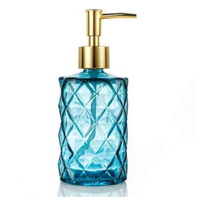 Produktbild von Glas Seifenspender für Küche, Bad - Nachfüllbare Handwaschflüssigkeit Klarglasflasche,330 ml Glasspender mit  für Geschirrspülmittel, ätherisches Öl,Shampoo Lotion(Blau)