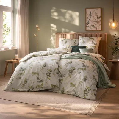Produktbild von Estella Schweizer Premium Satin Bettwäsche Nadea grün 155x220 cm + 80x80 cm + 40x80 cm