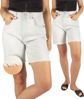 Immagine prodotto di Shorts in jeans da donna FIRI con frange, 100% cotone, MOM FIT, azzurro, 36