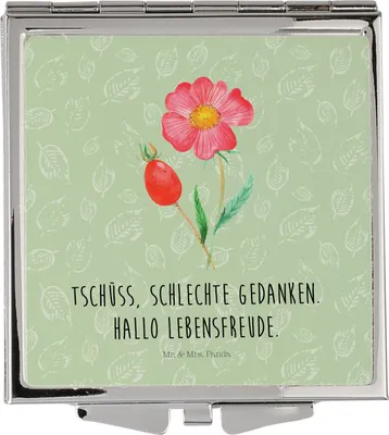 Produktbild von Mr. & Mrs. Panda Kosmetikspiegel Blume Hagebutte - Blattgrün - Geschenk, klappbar, Frauen Spiegel, Handspiegel, Schminkspiegel, Lebensfreude, Schlechte Gedanken, Garten