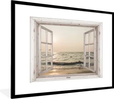 Produktbild von MuchoWow® Gerahmtes Poster Aussicht - Strand - Meer 80x60 cm - Poster mit Schwarzem Bilderrahmen Wandposter Rahmen Foto Bilder - Schlafzimmer-Dekorationen - Fotoposter