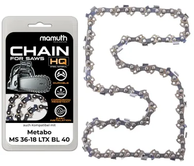 Image de Chaîne de scie 40 cm, 1,1 mm, 3,8 pouces, 57 maillons, pour tronçonneuse Metabo MS 36-18 LTX BL 40